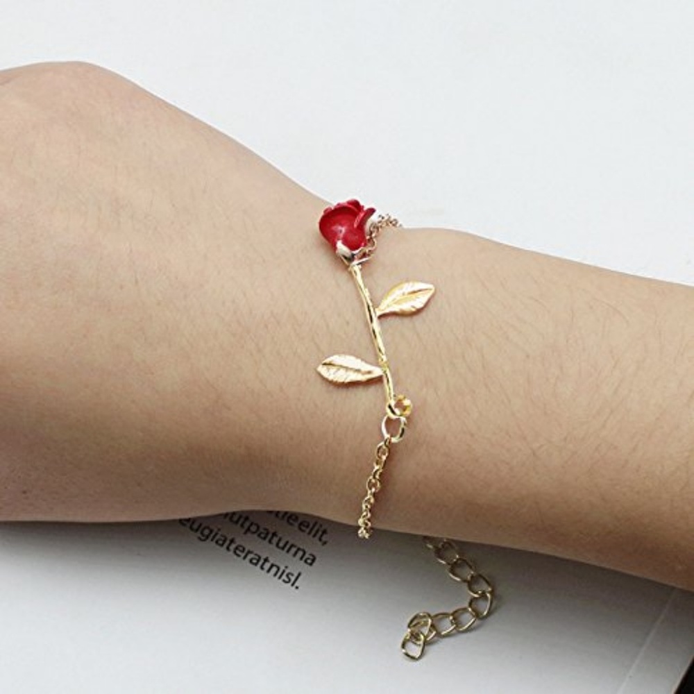 Red Rose Flower Pendant Bracelet - Picture 4 of 4